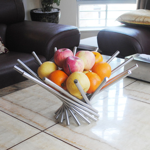 菲仕骏 不锈钢水果盘果篮 现代金属旋转客厅创意收纳花瓶欧式花盆