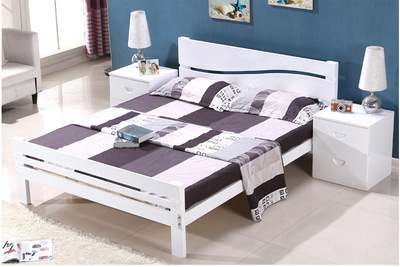 松木床 地中海实木床 现代简约时尚白色原木色双人实木双人床