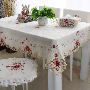 茶几蕾丝桌布布艺欧式长方形绣花座布餐桌布椅套椅垫套装简约现代