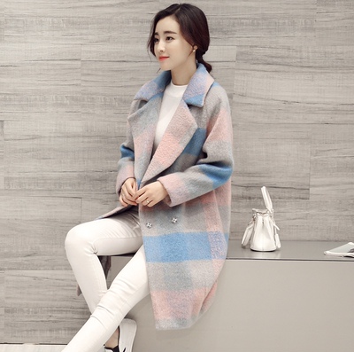 2015秋冬新款韩版格子毛呢外套女中长款加棉加厚茧型小香风呢大衣