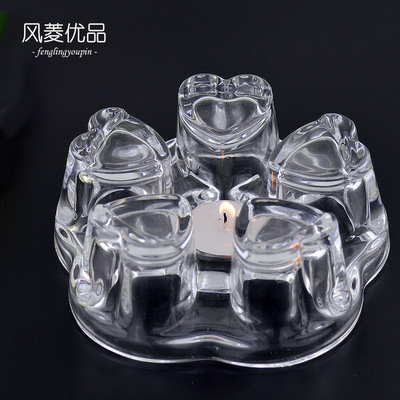 水晶玻璃加热底座心形蜡烛烛台透明保温茶座晶莹剔透暖茶器