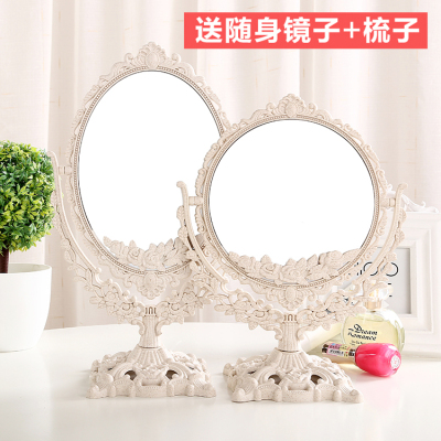 新款台式化妆镜 欧式镜子 桌面双面梳妆镜便携公主镜简约时尚大号