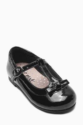 709-128部分现货 英国next正品女童 黑色蝴蝶结装饰T型平底小皮鞋