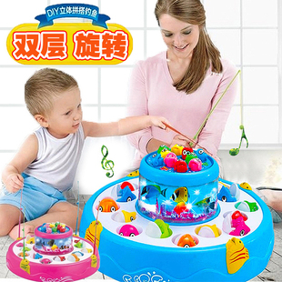 儿童玩具小孩钓鱼玩具池套装磁性鱼男婴1-2-3周岁音乐男宝宝玩具