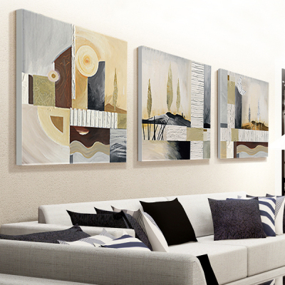 北欧装饰画客厅沙发背景墙挂画现代无框三联壁画艺术抽象油画墙画