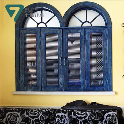 美式复古风拱形窗 实木弧形窗 玻璃窗定制欧式百叶地中海风格木窗