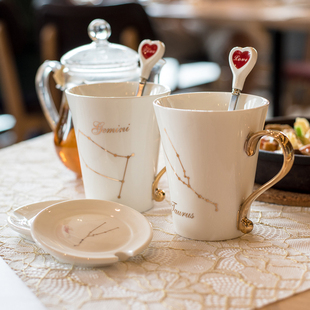 十二星座陶瓷马克杯创意情侣杯带盖勺碟早餐牛奶咖啡杯女喝水杯子