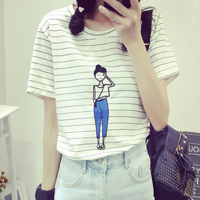 2016夏装新款半袖T恤女士韩版学生bf宽松显瘦短款中袖短袖衣服土
