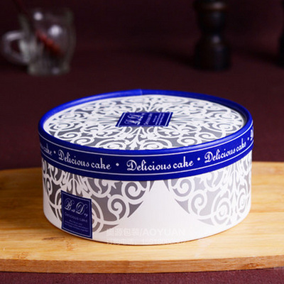 6寸烘焙包装蓝色金典圆形北海道芝士乳酪蛋糕盒优雅贵族体面纸盒