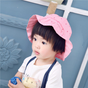 春夏宝宝太阳帽粉红草莓造型帽女童盆帽儿童帽子遮阳帽纯棉婴儿帽