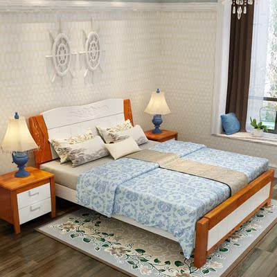 地中海床实木床1.8米田园白色双人床极有家卧室橡胶木地中海婚床