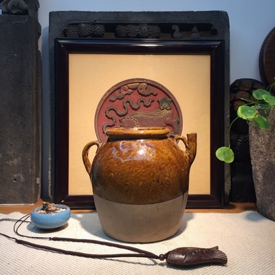 黄釉陶瓷水壶老物件古玩收藏新中式装饰摆件佳品0167