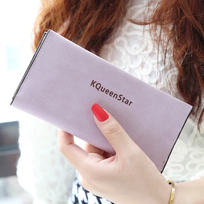 KQueenStar女士钱包 女长款 日韩大钞夹复古磨砂学生卡包小皮夹子