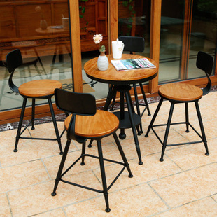 复古铁艺阳台户外酒吧咖啡厅桌椅组合三件套茶几实木小桌子可升降