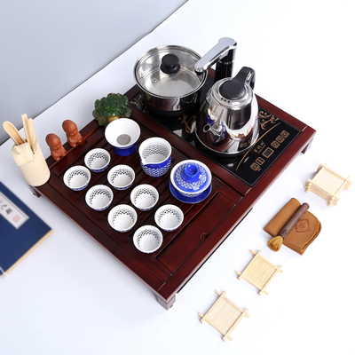 家用茶具套装整套特价四合一体实木茶盘小号托盘功夫茶具玲珑陶瓷