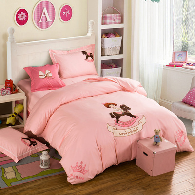女童床上用品四件套公主房纯棉1.5m儿童卡通女孩粉色被套小孩床单