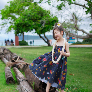 女童连衣裙2016夏季童装中大儿童海边度假风裸背清凉款纯棉印花裙