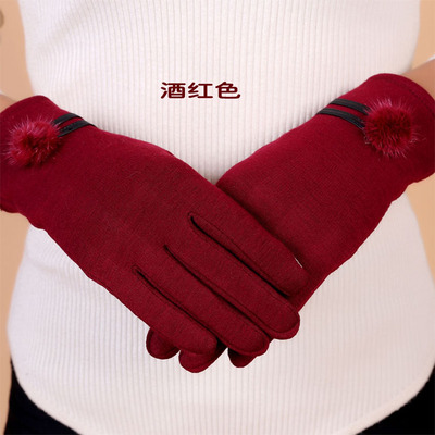 秋冬手套女学生保暖防寒触屏显瘦薄款加绒加厚水貂毛球不倒绒手套