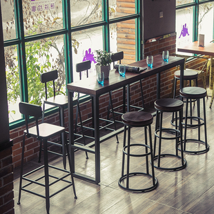 铁艺实木长桌吧台客厅家用咖啡厅酒吧靠墙吧台高脚桌星巴克桌椅