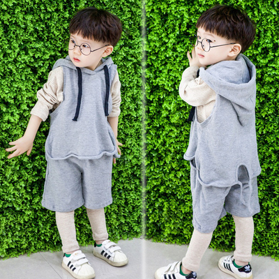 男童三件套装2016秋季童装新款韩版儿童背心假两件T恤2-3-4-5-6岁
