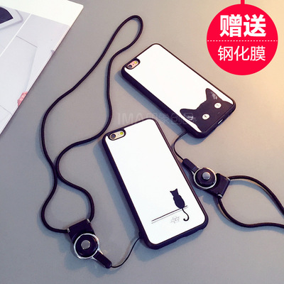 日韩猫咪iPhone6s plus支架手机壳苹果6S挂绳硅胶保护套指环外壳