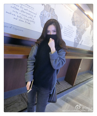 2016秋冬新款女装慵懒宽松加厚针织外套女韩版蝙蝠袖高领套头毛衣
