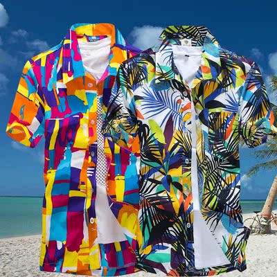 夏季流行男装短袖衬衫海南三亚旅游衬衣印花大码男士沙滩衣服寸衫