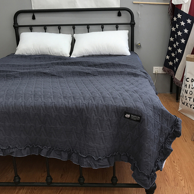 韩国多功能夹棉绗缝床盖三件套空调被单件纯色荷叶边可水洗夏凉被