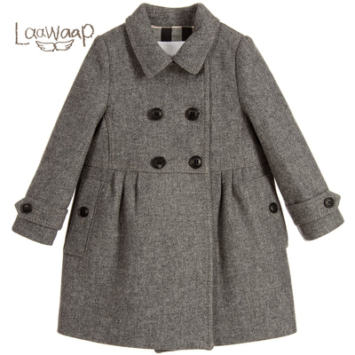 laawaap2016新品高端私定羊毛呢高腰娃娃款大衣中大童英伦风大衣