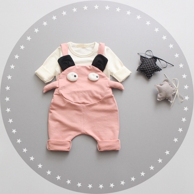女童套装秋装1-3岁女宝宝卡通吊带裤两件套6-7-8-9个月婴儿棉秋衣