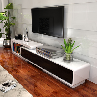 客厅现代简约伸缩白色电视柜茶几组合烤漆钢化玻璃电视机柜地柜