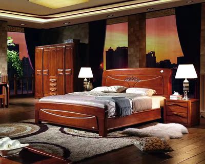 金塔实木床1.81.5米 双人床收纳带储物高箱床 现代简约卧室橡木床