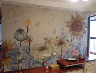 创意田园花壁纸画艺术美式复古客厅背景墙纸墙布个性定制壁画