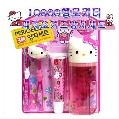 进口Hello Kitty儿童牙具套装刷膏漱口杯创意盒卡通凯帝猫