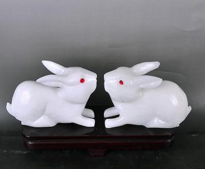 阿富汗白玉生肖兔玉兔兔子摆件一对 洁白晶莹摆设工艺品装饰品