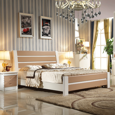 实木床松木床单人双人床1.5米1.8米大床婚床北欧香槟色彩色大床