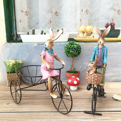 创意生日礼物树脂兔子骑车摆件美式复古田园家居饰品咖啡厅装饰