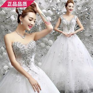 2016魅力新款婚纱新娘装结婚蕾丝抹胸修身绑带齐地款礼服韩式一字