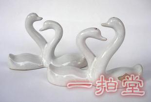 80年代古玩宜昌彩陶交颈白天鹅韩美林陶瓷器雕塑摆件怀旧收藏礼品
