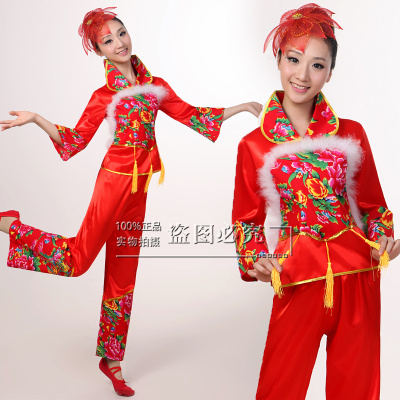 新款花布牡丹喜庆秧歌服装表演出服民族广场舞扇子舞蹈女套装特价