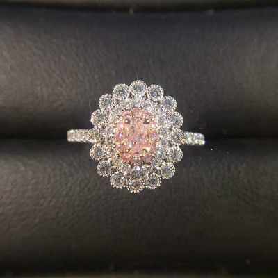 钻之恒珠宝 简单款18K椭圆形粉钻戒指 GIA彩钻粉钻结婚钻戒定制