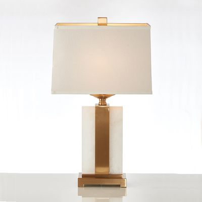 美式现代简约奢华白色玉石台灯新中式方形云石金色卧室样板房台灯