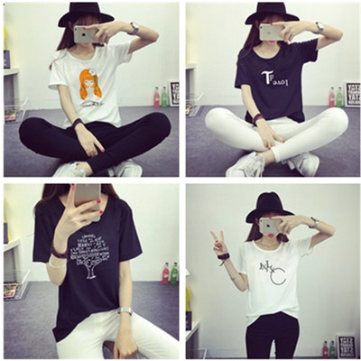 夏季短袖t恤女新款韩版宽松短款圆领字母印花少女学生装上衣包邮