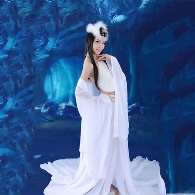 新款古装仙女服装性感女汉服白色雪纺纱影楼摄影写真主题服舞蹈服