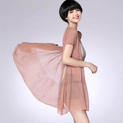 春夏装韩版棉麻连衣裙中长款短袖披肩开衫外套薄款女气质亚麻裙子