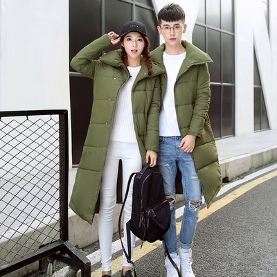 16新款韩版冬季时尚修身大领不规则男女情侣款加厚过膝长款羽绒服