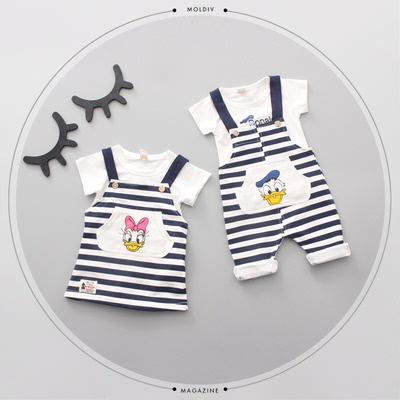 5678个月婴儿童夏季背带套装1-2周岁3男女宝宝夏天龙凤双胞胎衣服
