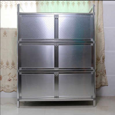 加厚组装不锈钢碗柜餐边柜简易铝合金餐边柜厨柜茶水柜储物阳台柜