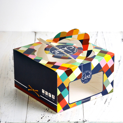 彩色透明4寸迷你手提蛋糕盒生日芝士慕斯pvc西点烘焙包装盒送内托