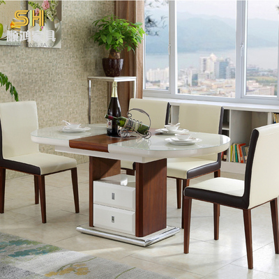 实木餐桌椅组合小户型储物 6人伸缩多功能折叠电磁炉饭桌简约现代